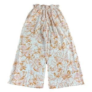 Joie Floral Wide Leg Linen Pants Orange Accents Beige Women's Large Boho Beach